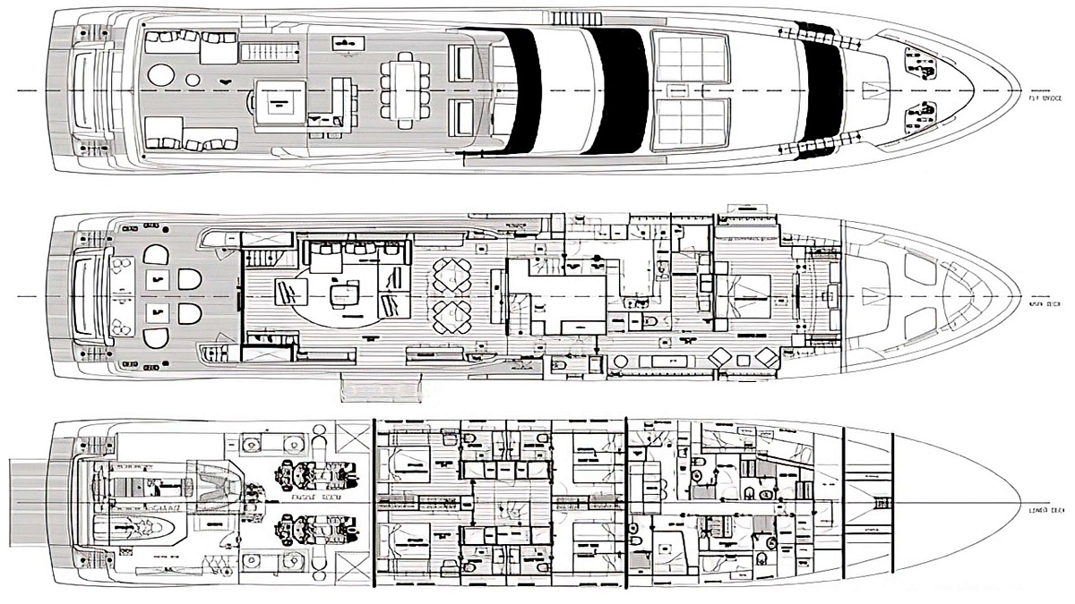 Планы палуб SANLORENZO SL 118 - аренда яхты на Пхукете
